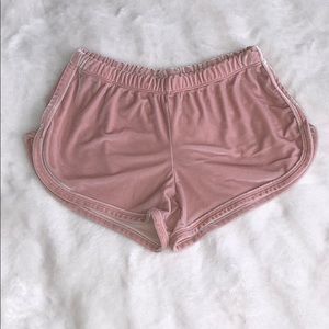 Rosy-pink velvet shorts